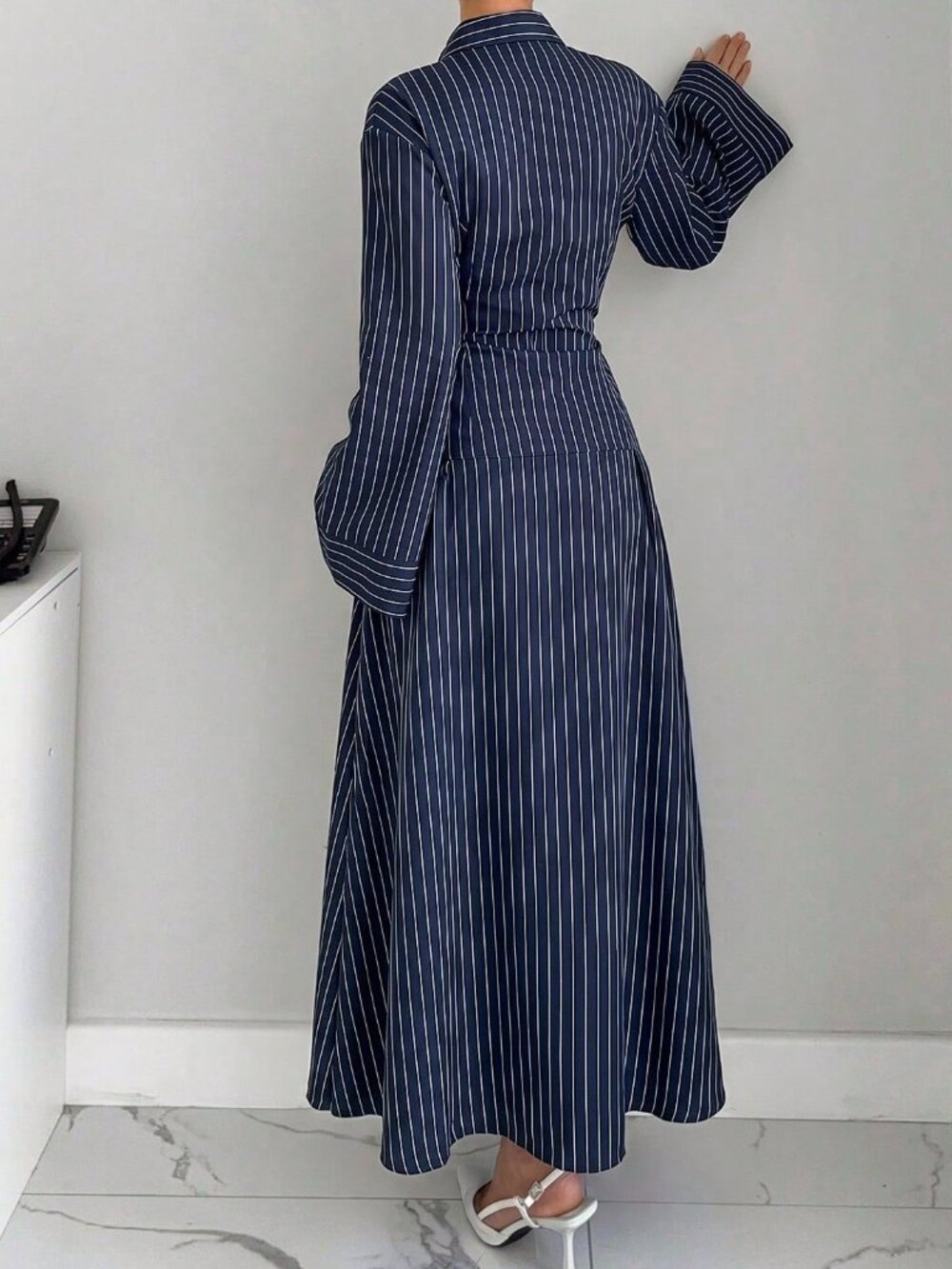 Multicolor Striped Casual Women's Pleated Dress - Picture 2 of 5
